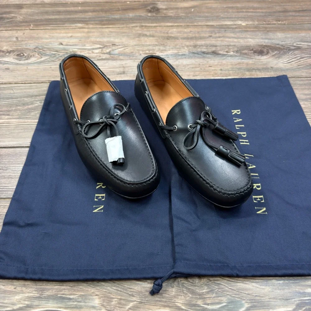 Ralph Lauren Purple Label Men 11 D Harold Tassel Loafers Black Leather Italy NEW